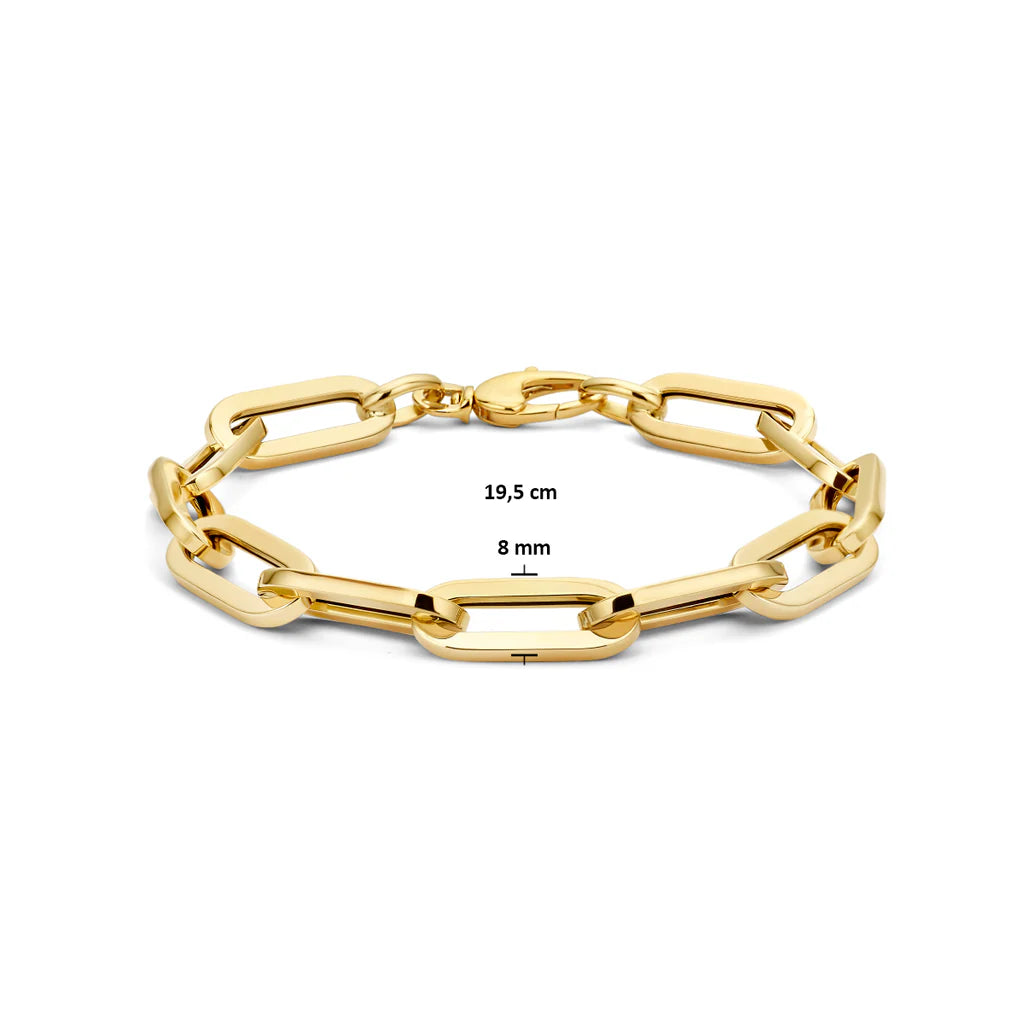 14krt geelgouden armband paperclip vierkante buis 8mm | 19,5cm