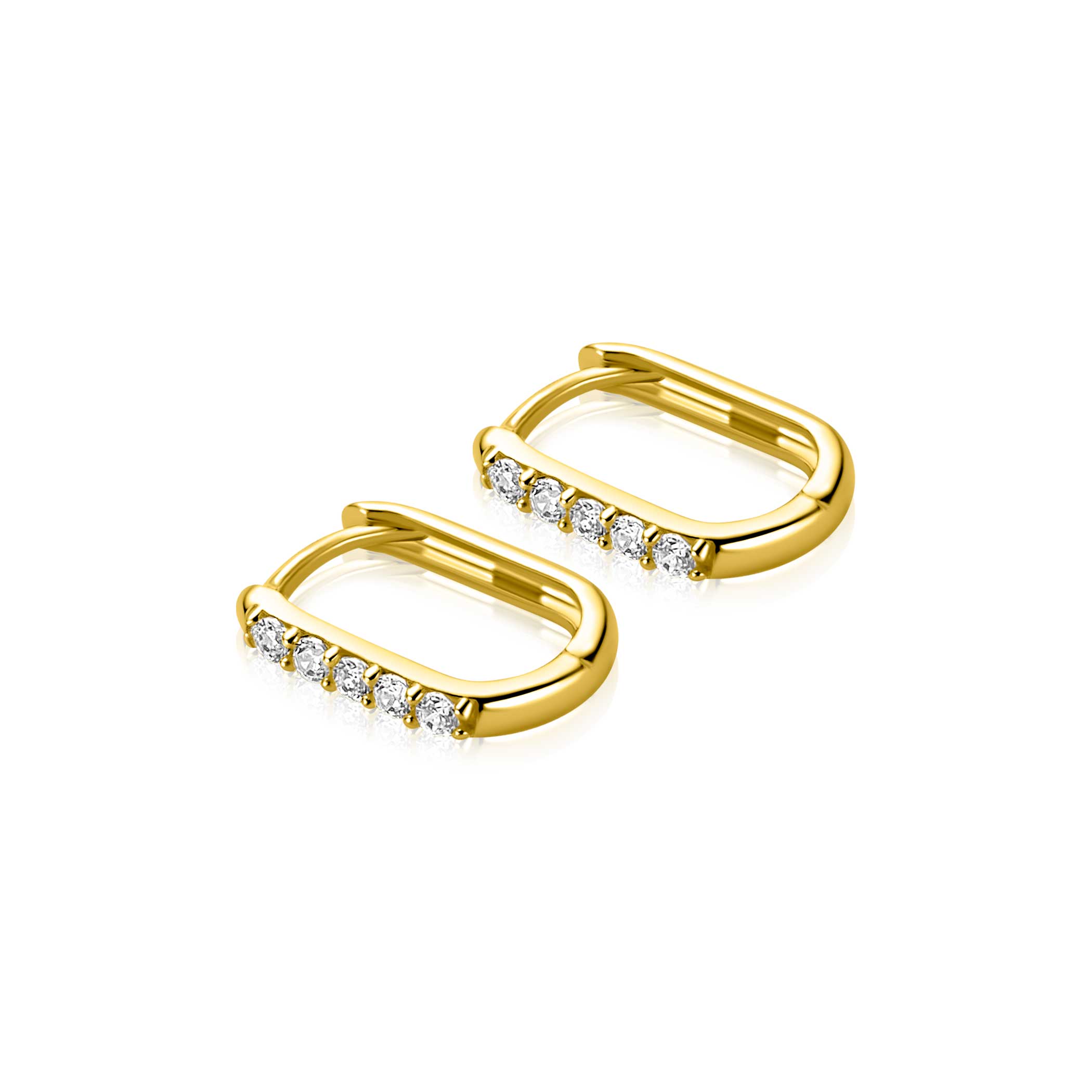 12mm ZINZI Gold 14krt gouden oorringen rechthoekig model bezet met witte zirconia's met luxe klapsluiting 12mm x 1,9mm ZGO564