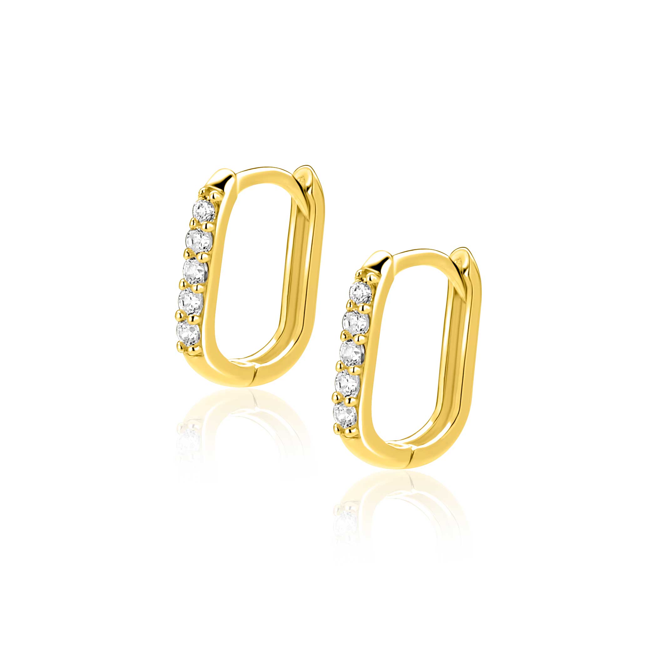 12mm ZINZI Gold 14krt gouden oorringen rechthoekig model bezet met witte zirconia's met luxe klapsluiting 12mm x 1,9mm ZGO564
