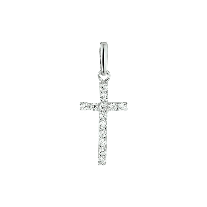 14krt witgouden hanger kruis zirkonia | 8,5x13,5mm