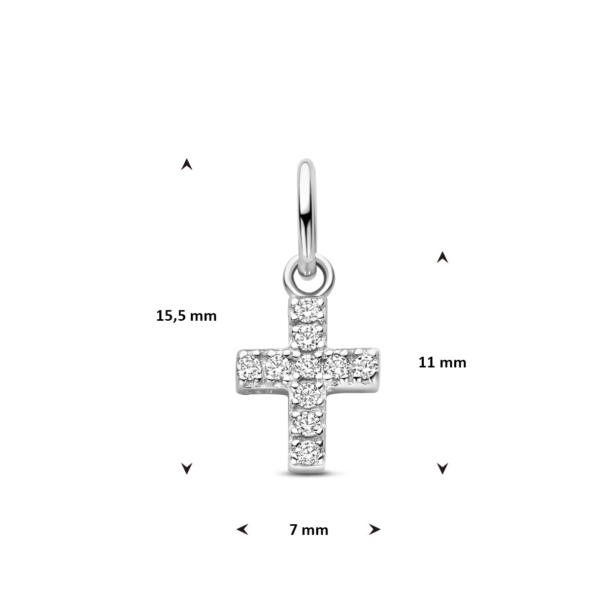 Zilveren hanger kruis zirkonia | 15,5x7mm