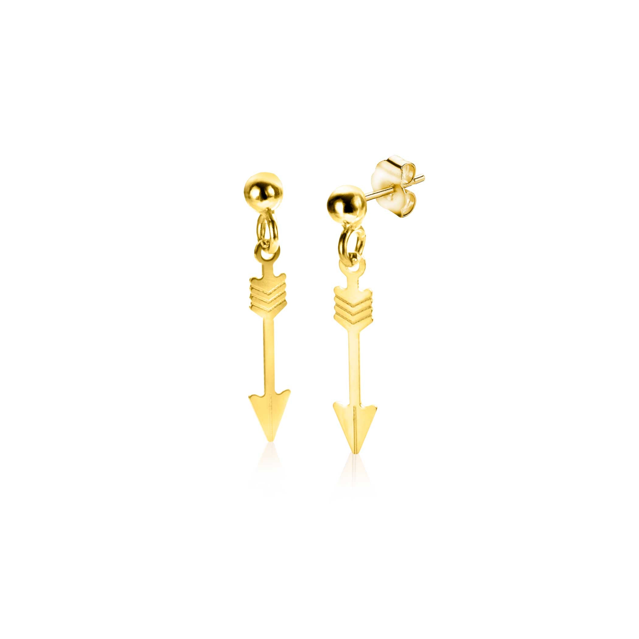 21mm ZINZI Gold 14 krt gouden oorstekers met trendy bungelende pijl ZGO383