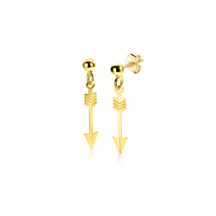 21mm ZINZI Gold 14 krt gouden oorstekers met trendy bungelende pijl ZGO383