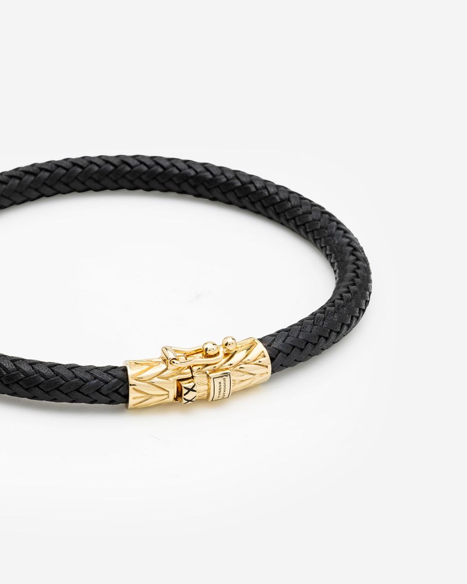 BUDDHATOBUDDHA - Armband Ellen verguld leer zwart | E