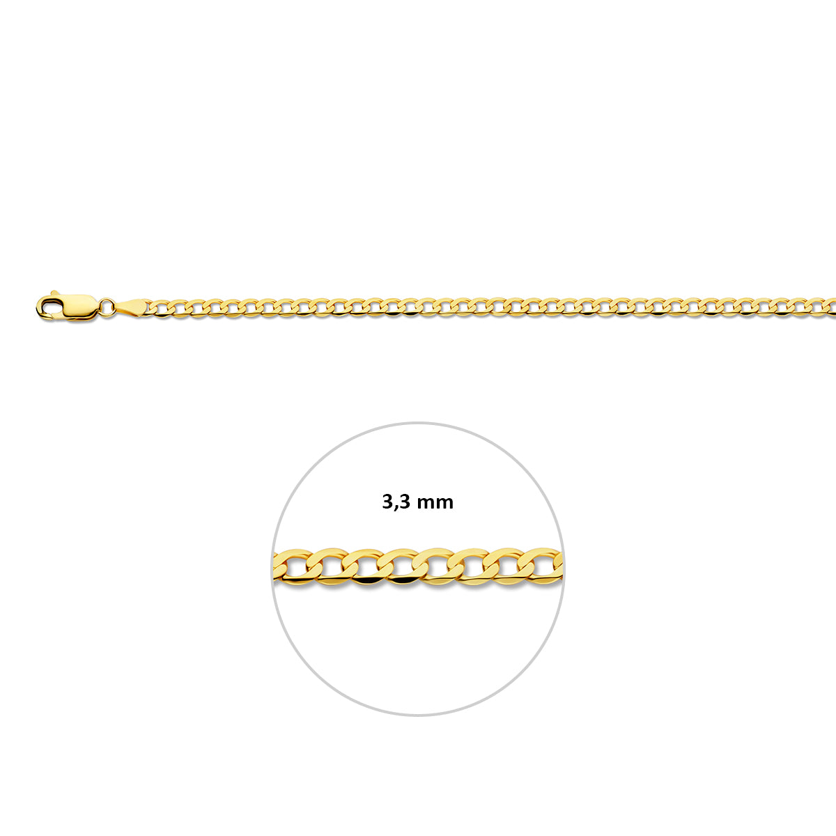 14krt geelgouden collier gourmette 6-zijdes geslepen 3,3mm