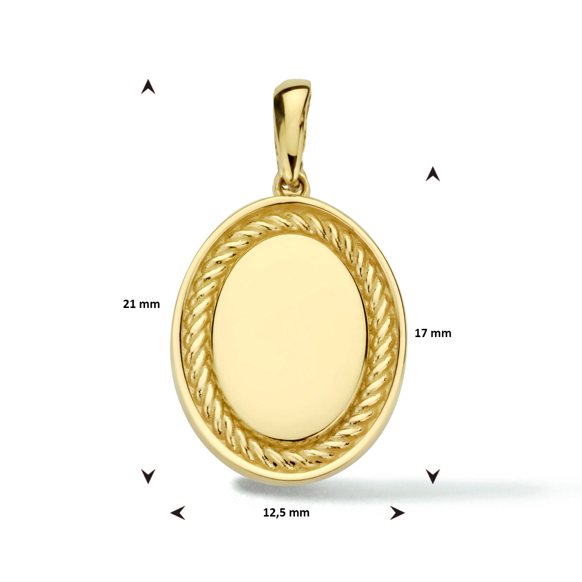 14krt geelgouden graveerhanger ovaal 12,5x21mm
