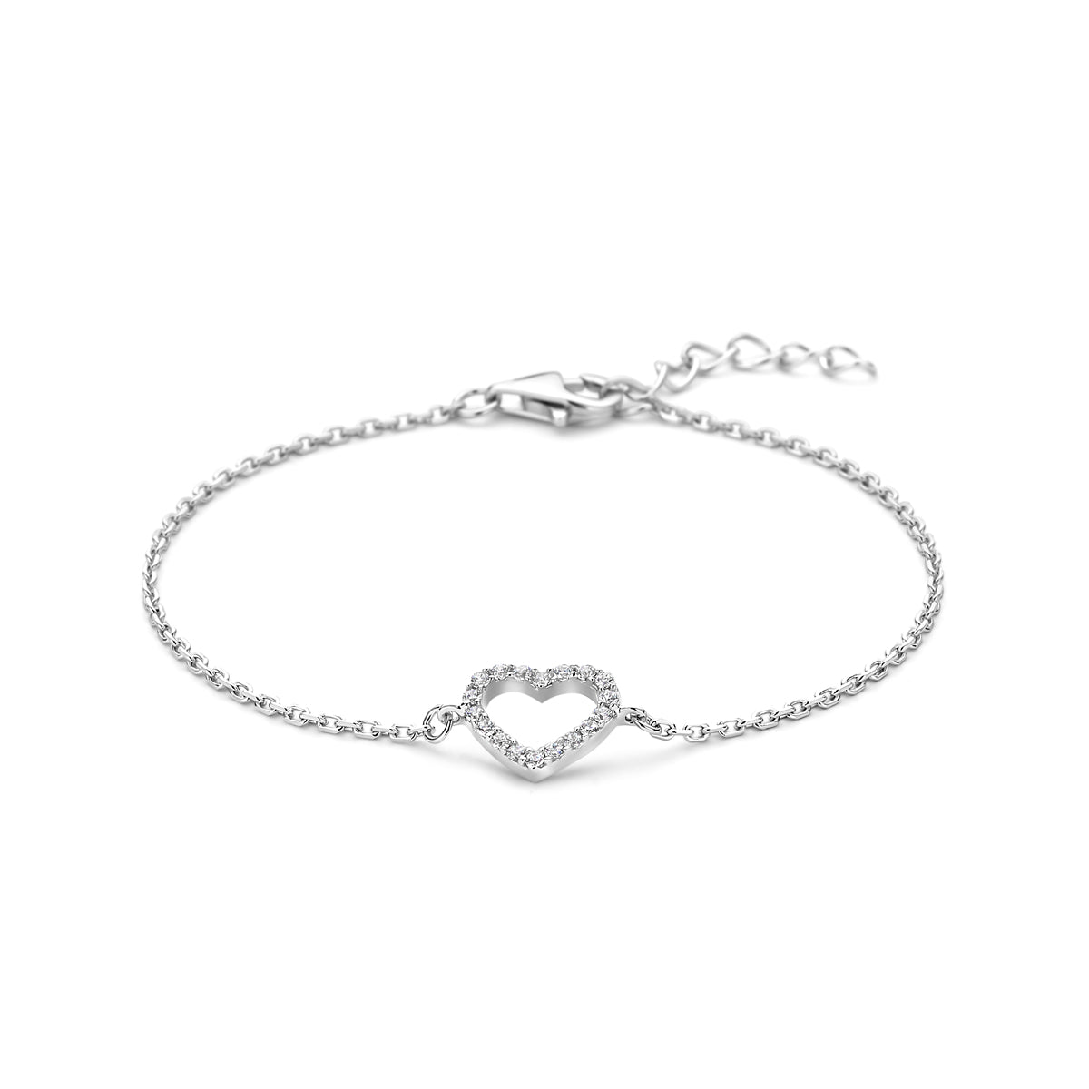 Zilveren armband hart zirkonia  | 15,5-18cm