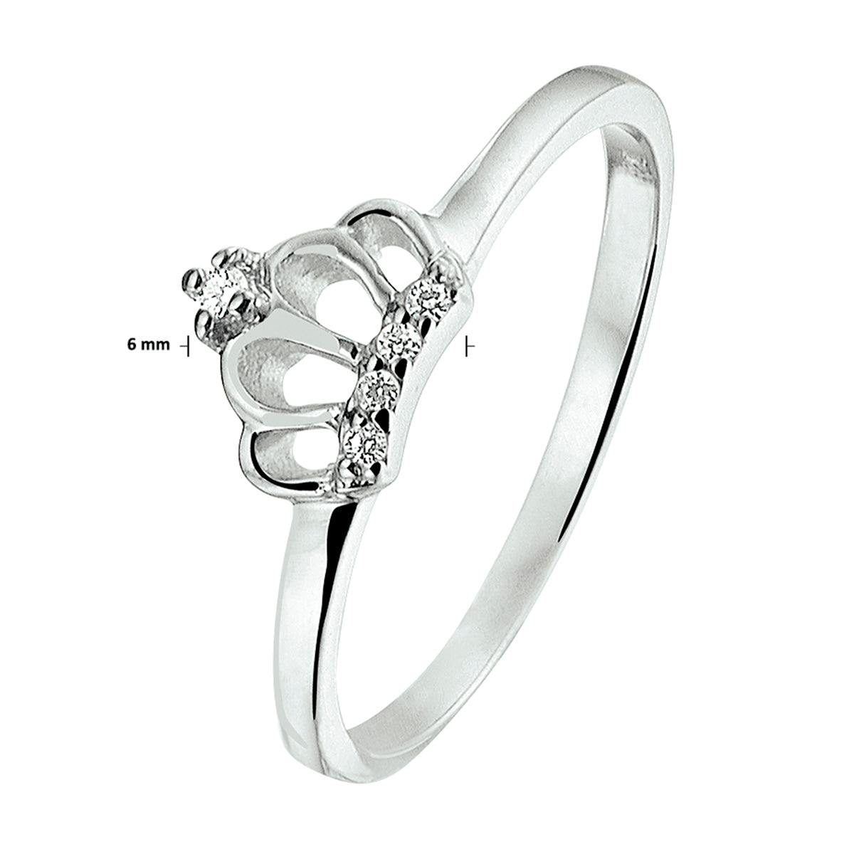 zilveren kinderring kroon zirkonia | 6mm