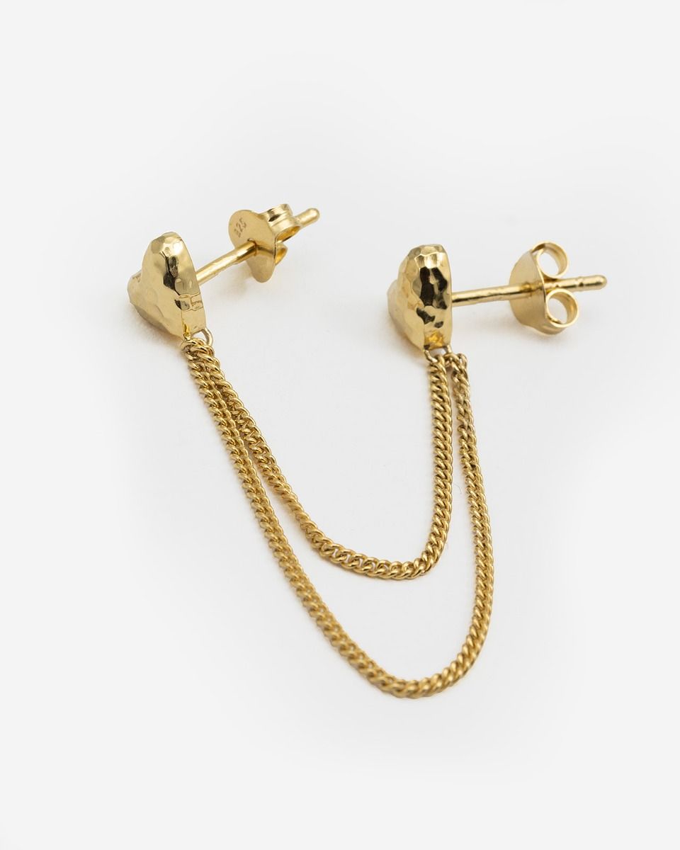 BUDDHATOBUDDHA - Dubbel hart oorsteker verguld single piece | 5,5mm