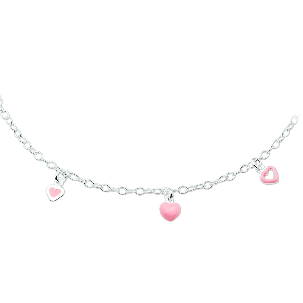 Zilveren collier emaille roze hart  | 38cm