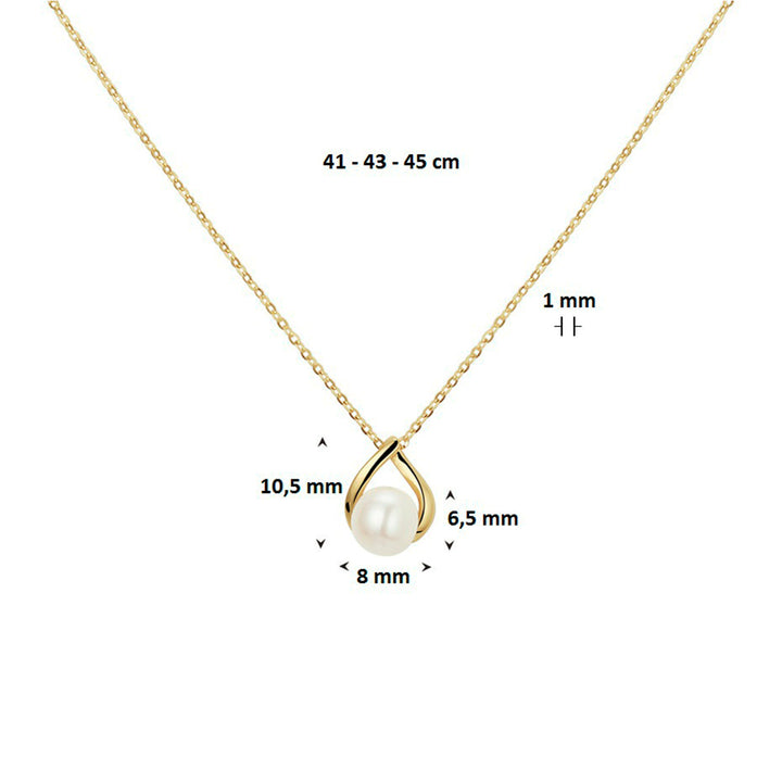 14krt geelgouden collier met zoetwaterparel 6,5mm | 41-43-45cm