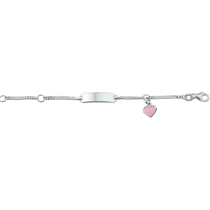 Zilveren graveerarmband roze hart plaat 5,0 mm | 11-13cm