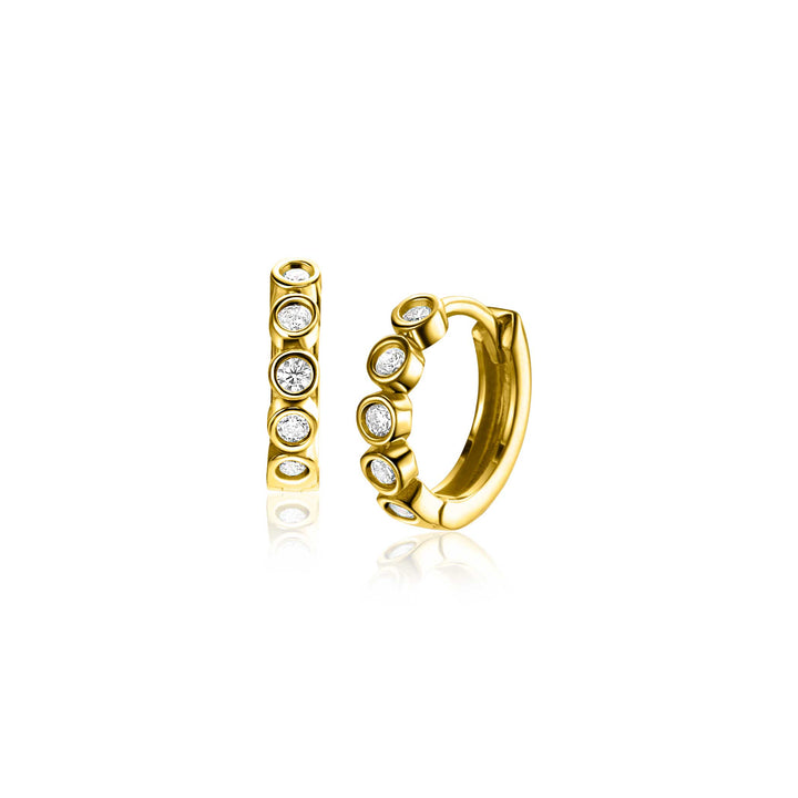 13mm ZINZI Gold 14 krt gouden oorRing met ronde zettingen bezet met witte zirconia's. luxe klapsluiting 13mm x 2.7mm buis ZGO507