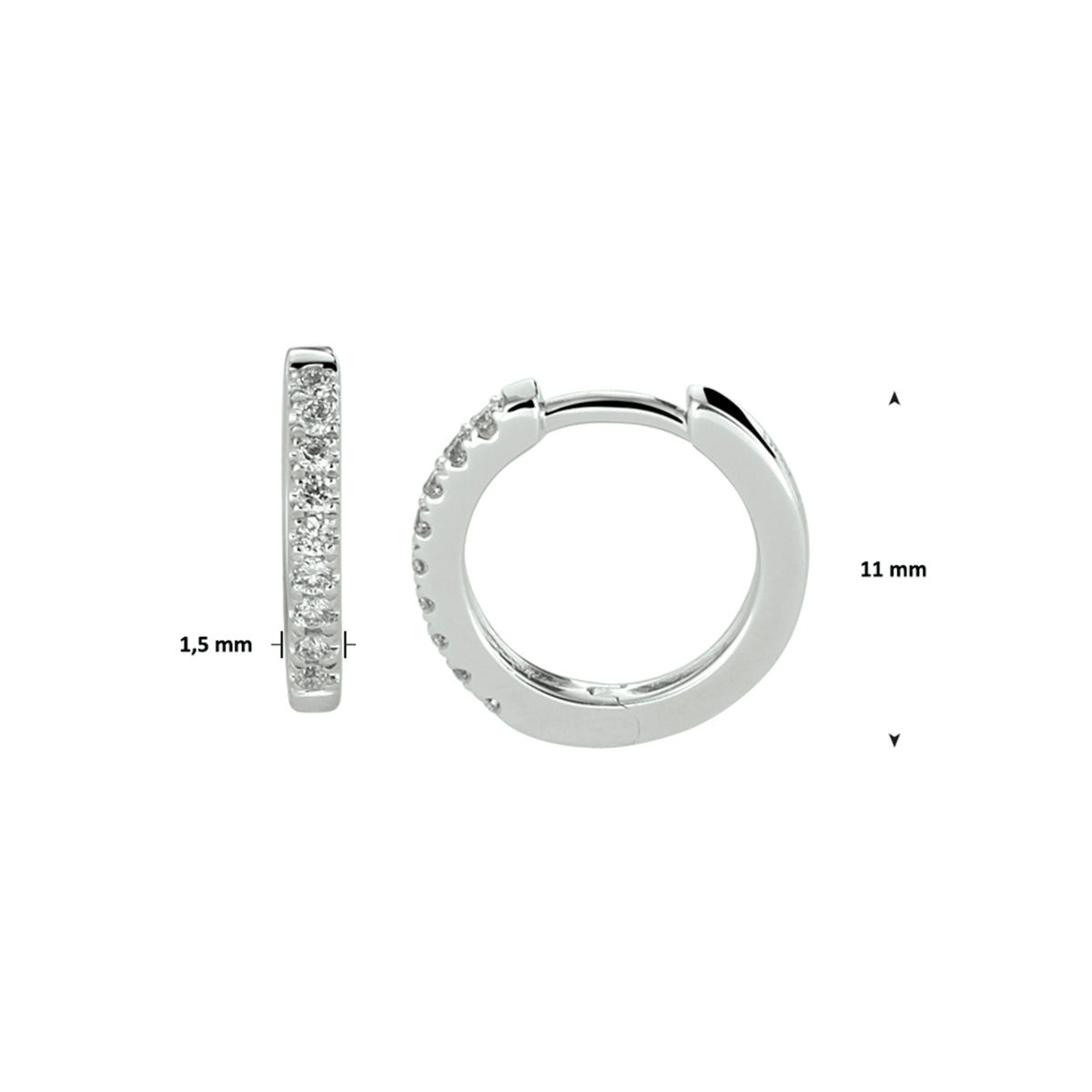 14krt witgouden klapoorringen met 2x0.10ct GSI diamant | 11x1,5mm