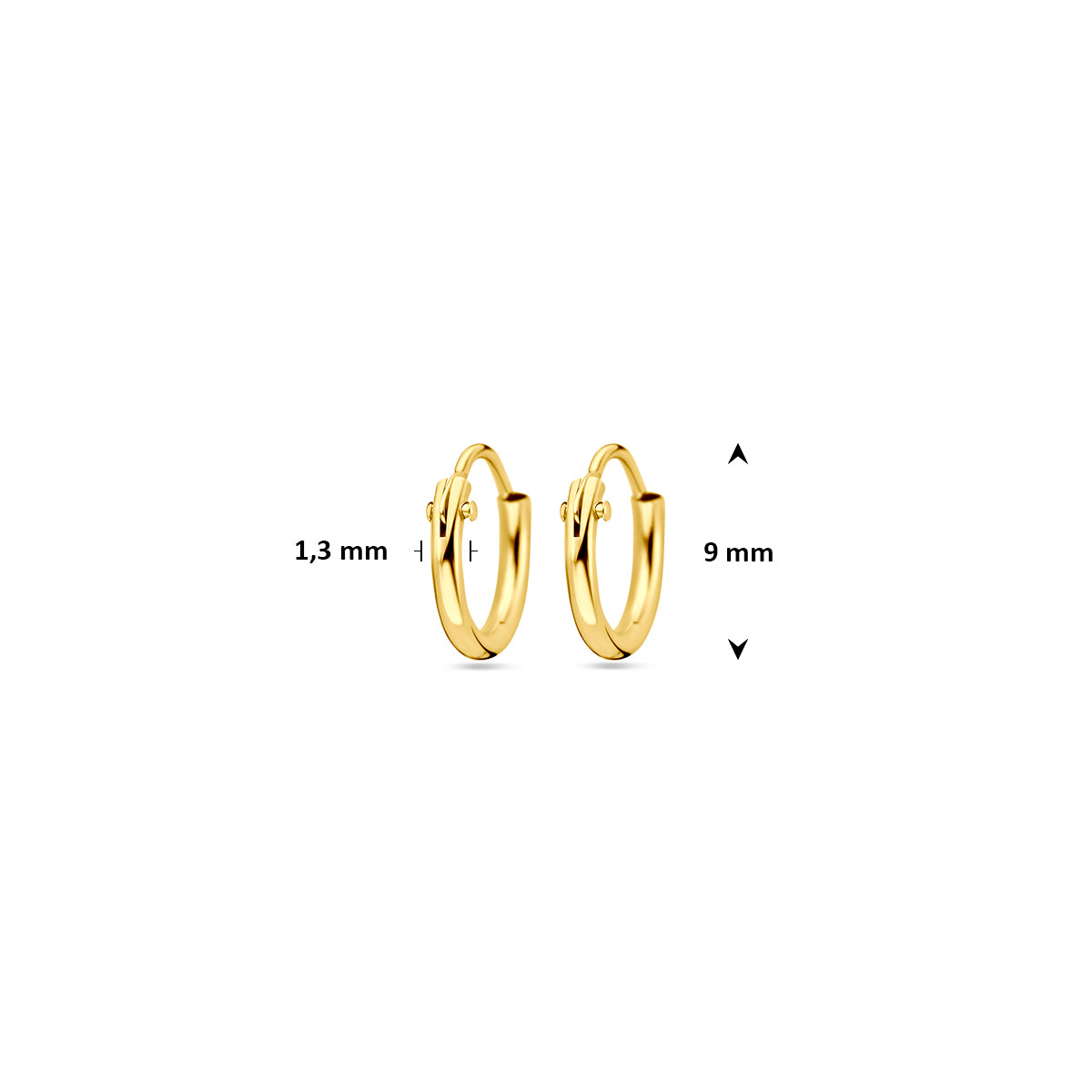 14krt geelgouden oorringen 1,3 mm ronde buis | dia 9mm