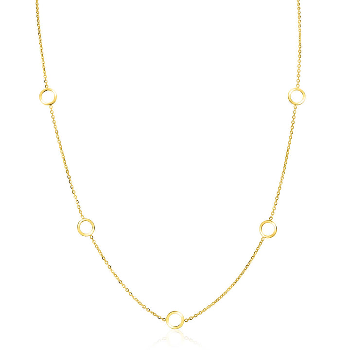 ZINZI Gold 14 krt gouden ketting met subtiele jasseron schakels en zeven open rondjes 6.5mm breed 42-45cm ZGC445