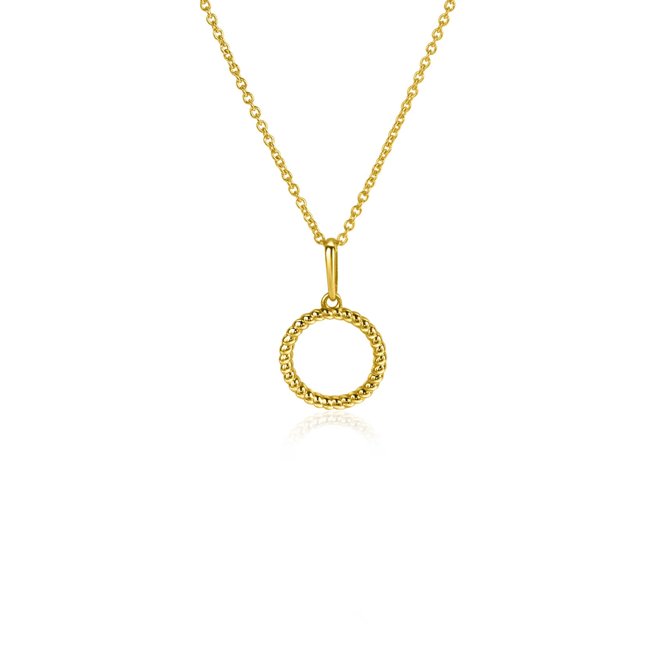 ZINZI Gold 14 krt gouden hanger met open ronde vorm 10mm. met gedraaide buis ZGH400 (zonder collier)