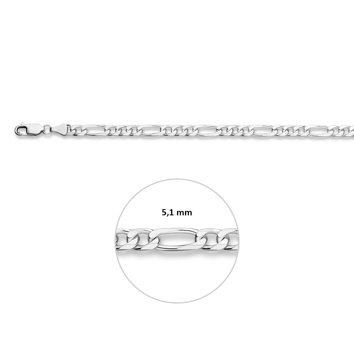 Zilveren lengtecollier - Figaro 5.1mm