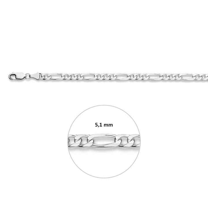 Zilveren lengtecollier - Figaro 5.1mm