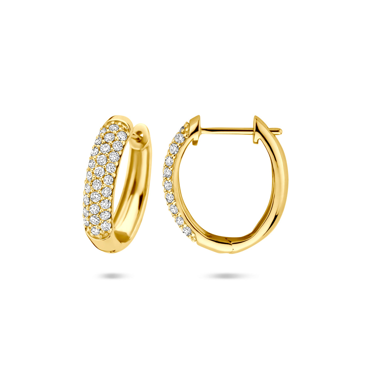 Facette - 14krt geelgouden creolen met LG diamant 0.755ct (2x0.3775ct) HSI | 4x18 mm