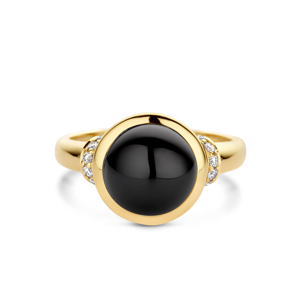 14krt geelgouden ring met 3,2crt zwarte onyx en diamant 0,08ct HSI | 11,5mm