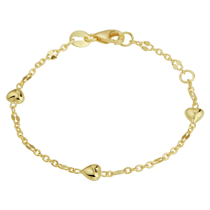 14krt geelgouden armband kind met 3 hartjes | 11-13cm