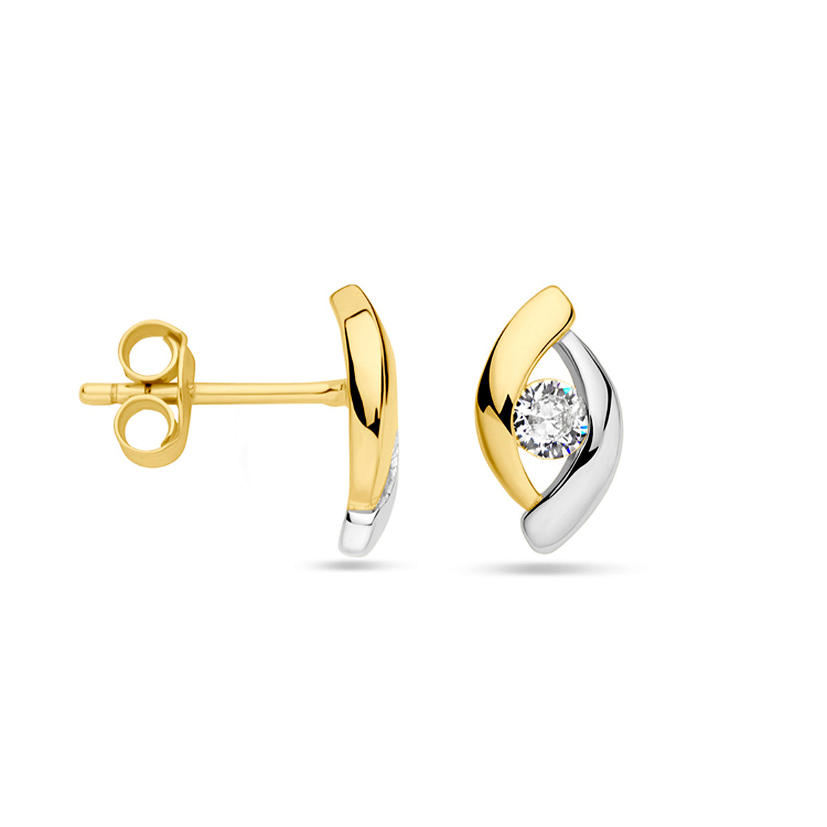 Zilveren vergulden oorknoppen met zirkonia 11,5x6,5mm