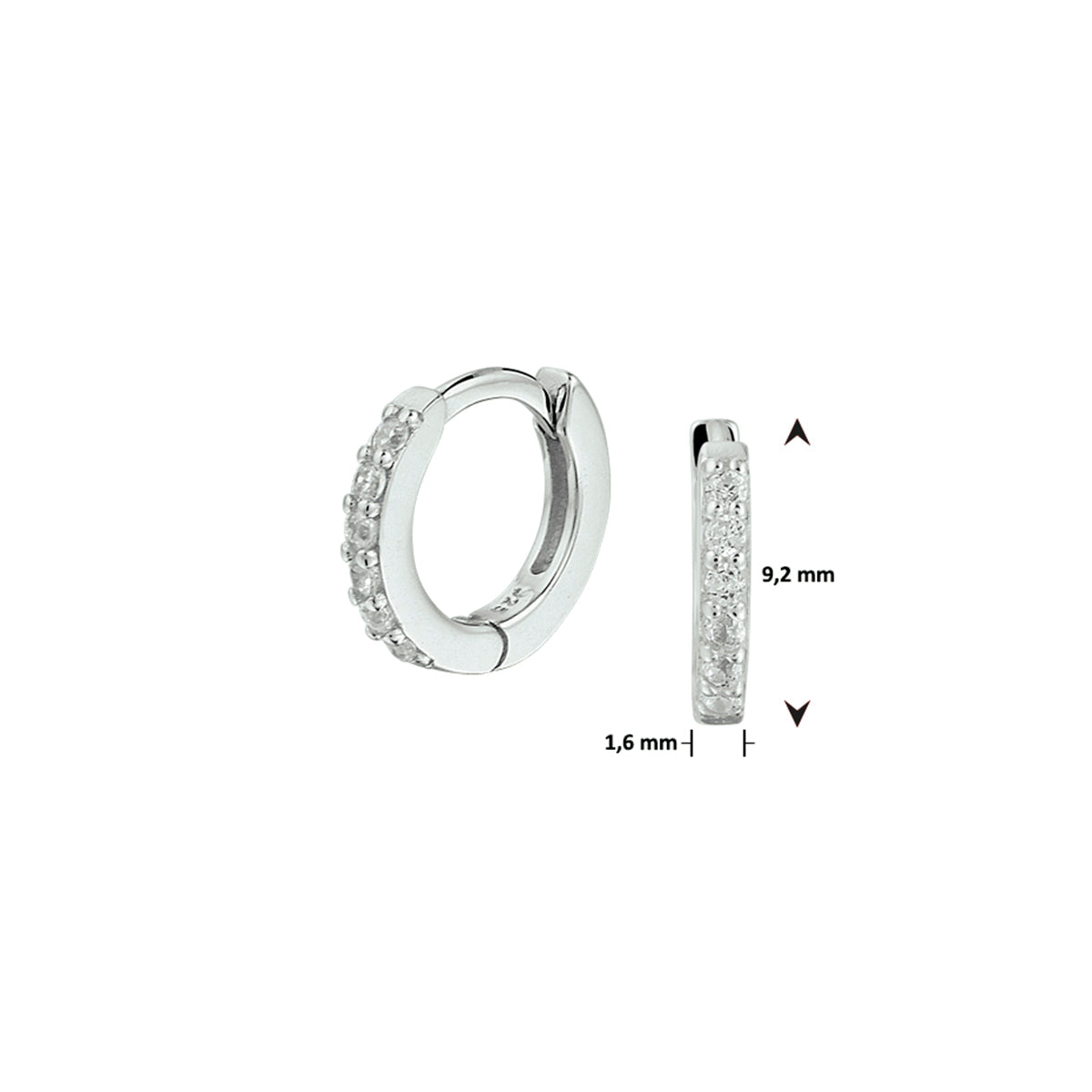 Zilveren klapoorringen zirkonia | 9,2x1,6mm