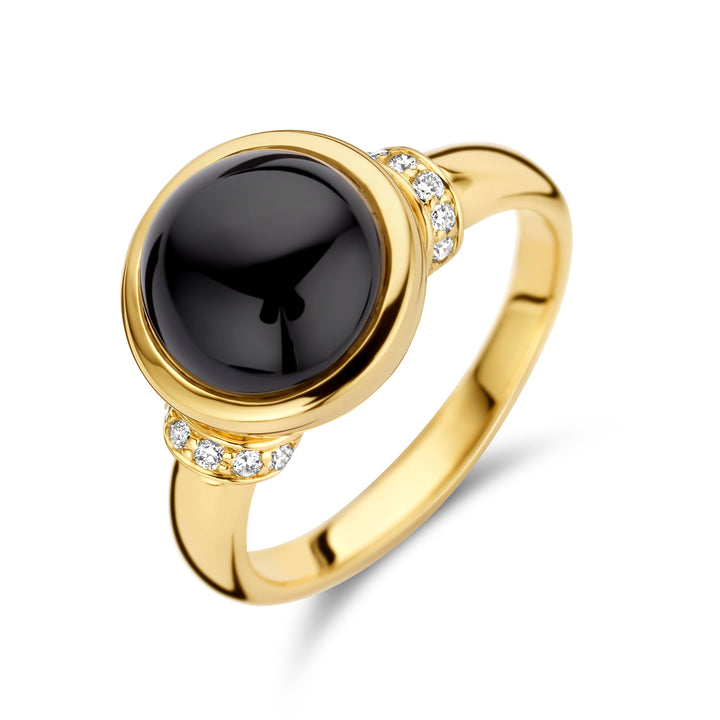 14krt geelgouden ring met 3,2crt zwarte onyx en diamant 0,08ct HSI | 11,5mm