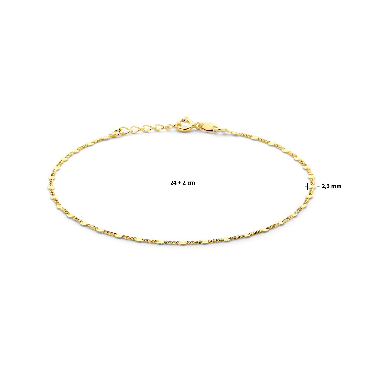 Zilver verguld enkelbandje 2,3mm | 24-26 cm