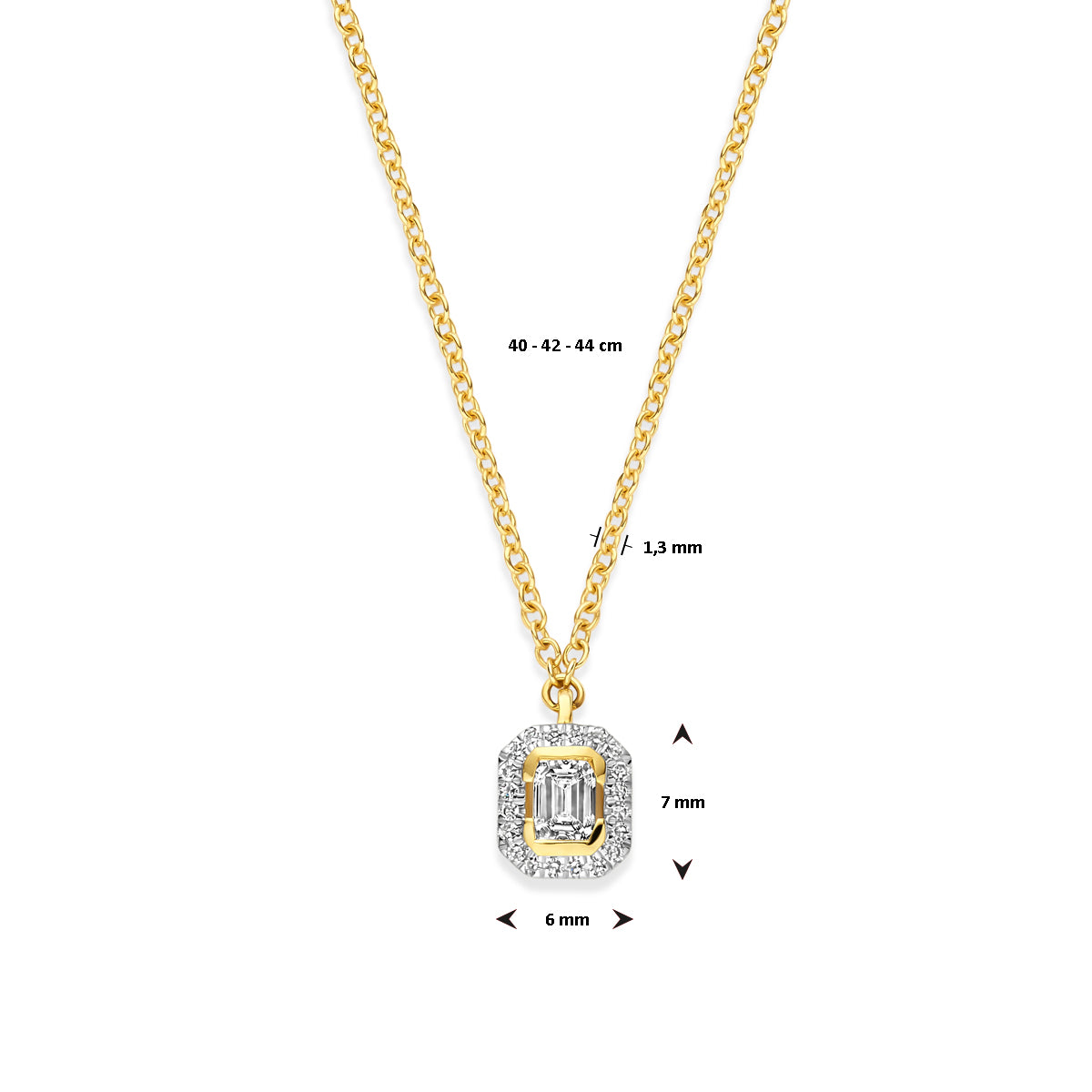 14krt geelgouden collier met diamant 0.255ct HSI | 1,3mm | 40-42-45cm