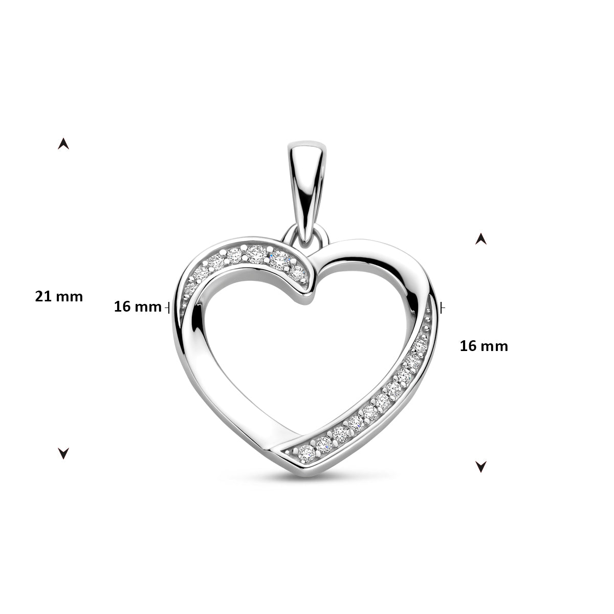 Zilveren hanger hartje zirkonia | 21x16mm