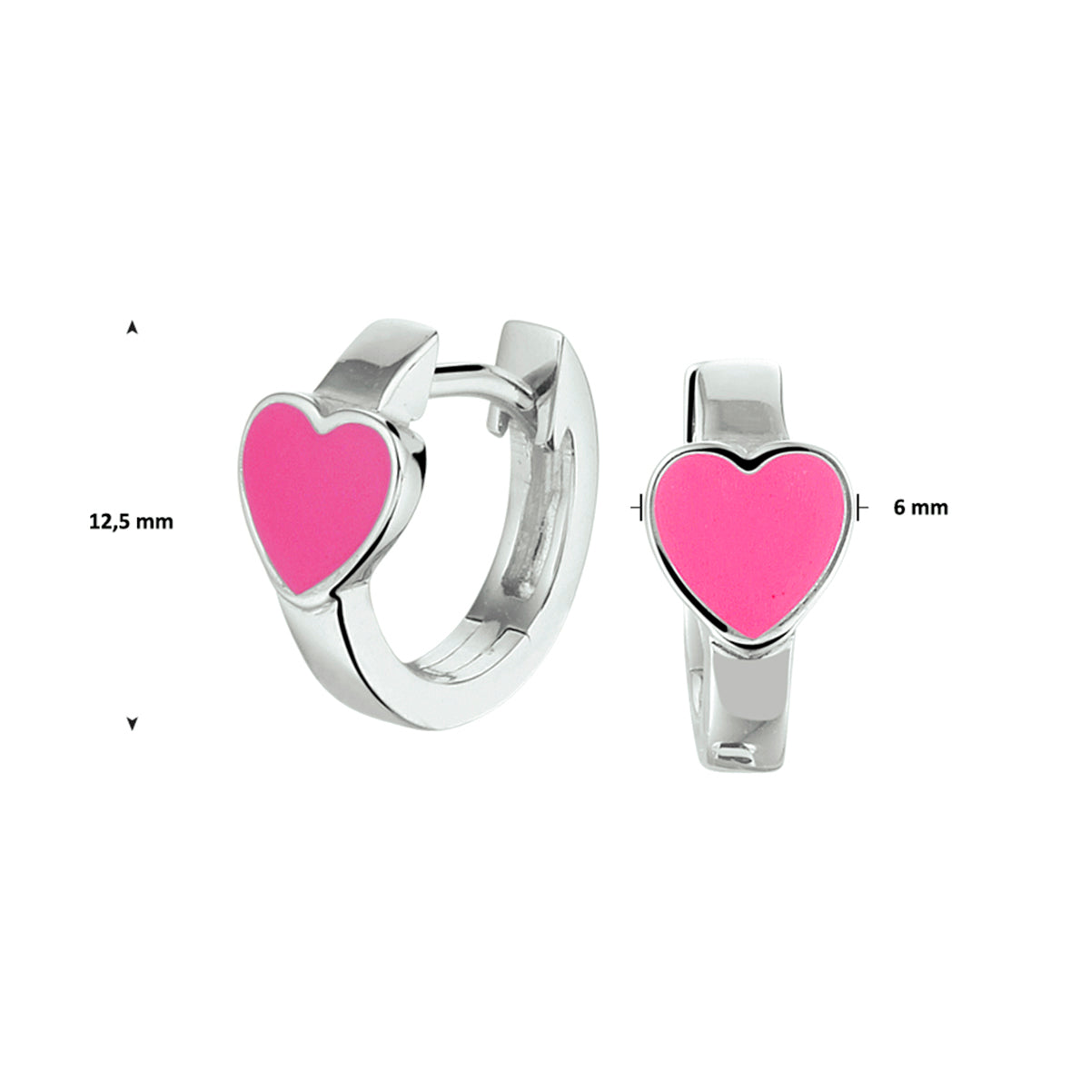 Zilveren klapoorringen met roze emaille hart | 12,5x6mm