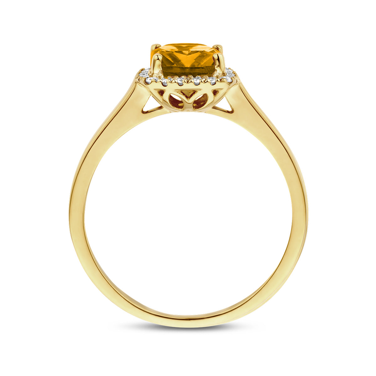 14krt geelgouden ring met citrien en diamant 0.10ct HSI