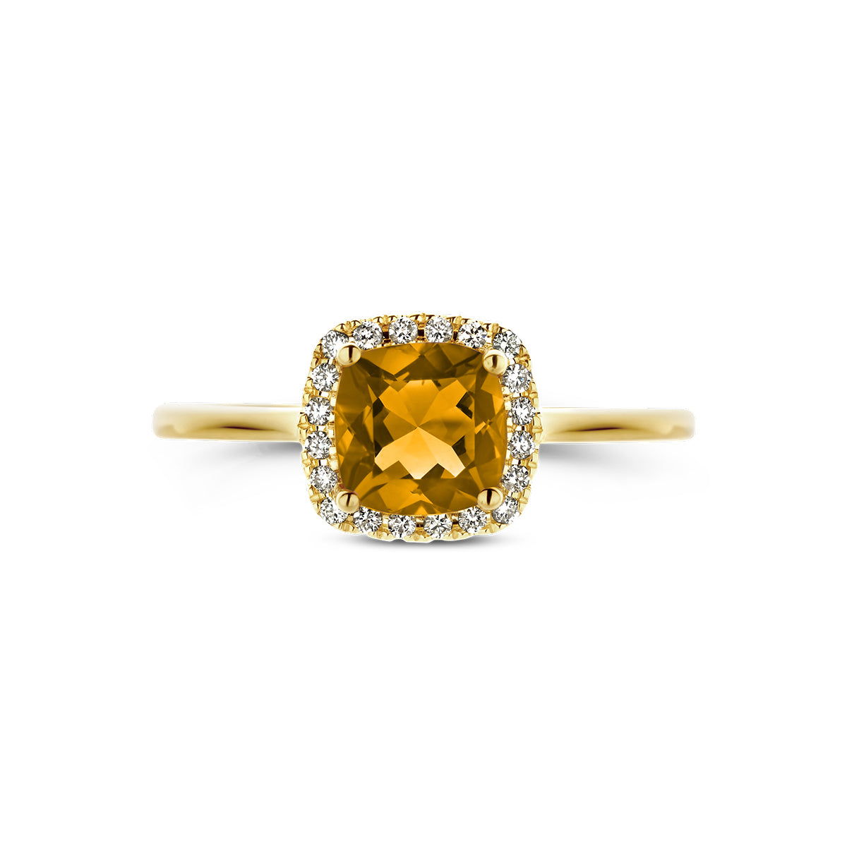 14krt geelgouden ring met citrien en diamant 0.10ct HSI