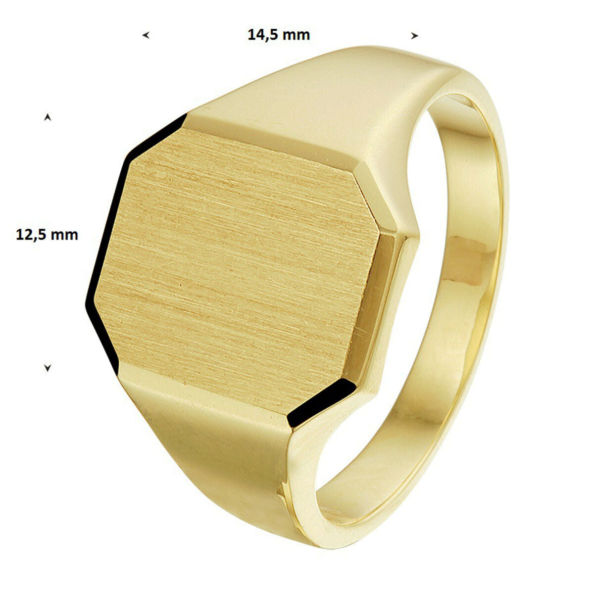 14krt geelgouden herenring massief mat gediamanteerd 14,5x12,5mm