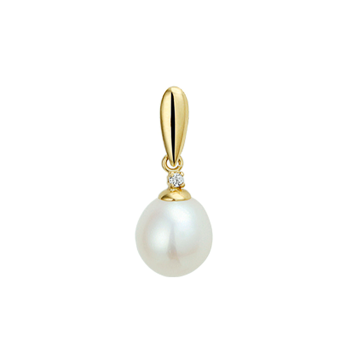 14krt geelgouden hanger zoetwater parel en zirkonia 14x8,5mm