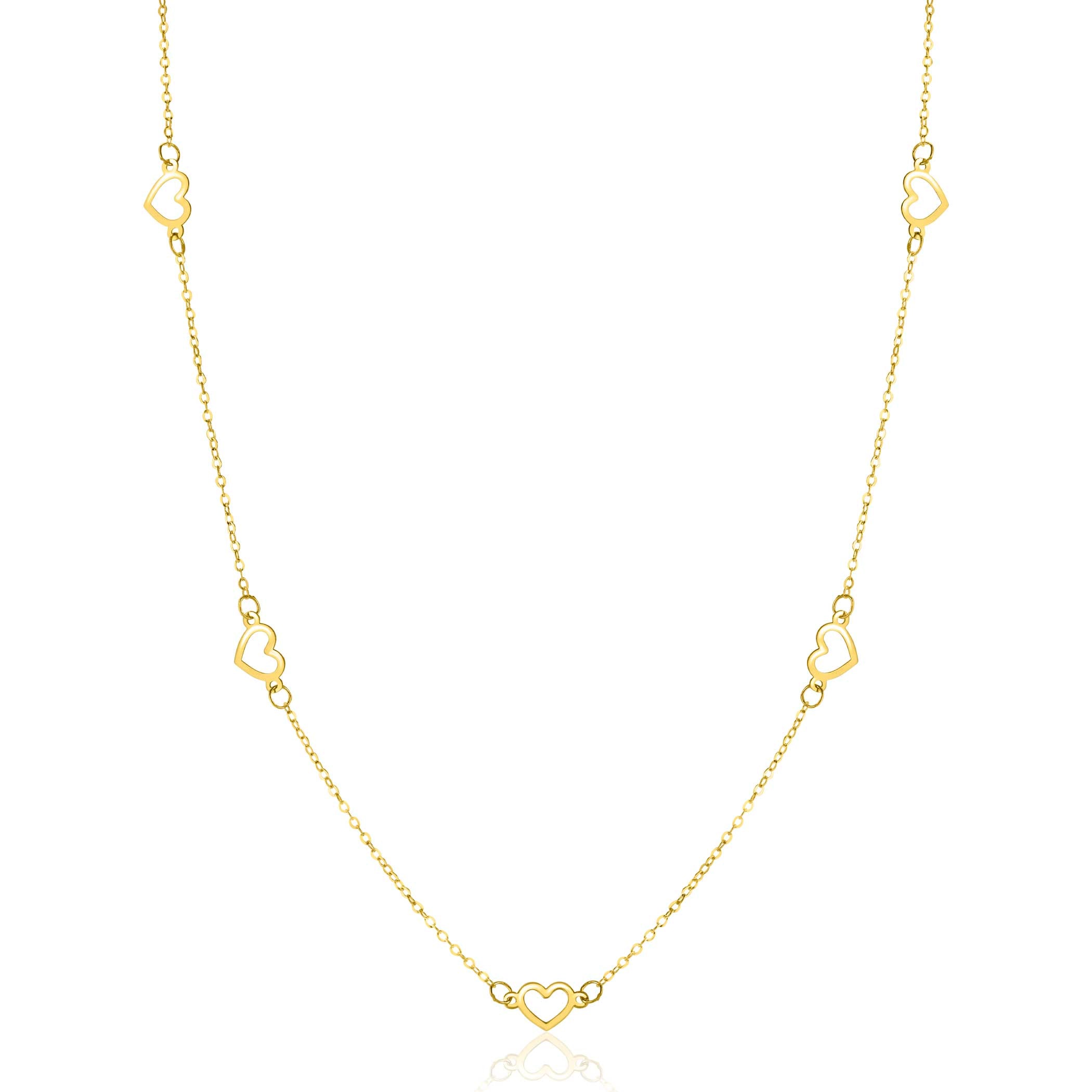 ZINZI Gold 14 krt gouden ketting met subtiele jasseron schakels en vijf open hartjes 5mm breed 42-45cm ZGC504