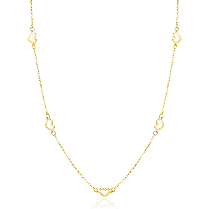 ZINZI Gold 14 krt gouden ketting met subtiele jasseron schakels en vijf open hartjes 5mm breed 42-45cm ZGC504