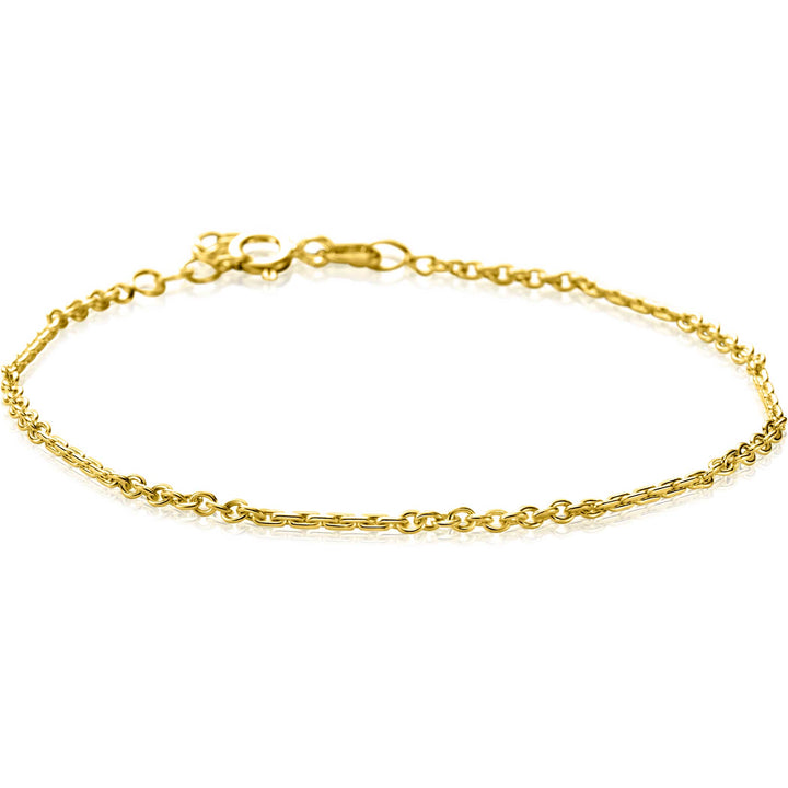 ZINZI Gold 14 karaat gouden massieve armband met bewerkte gedraaide staafjes en fijne jasseron schakels 2mm breed 17-19cm ZGA500