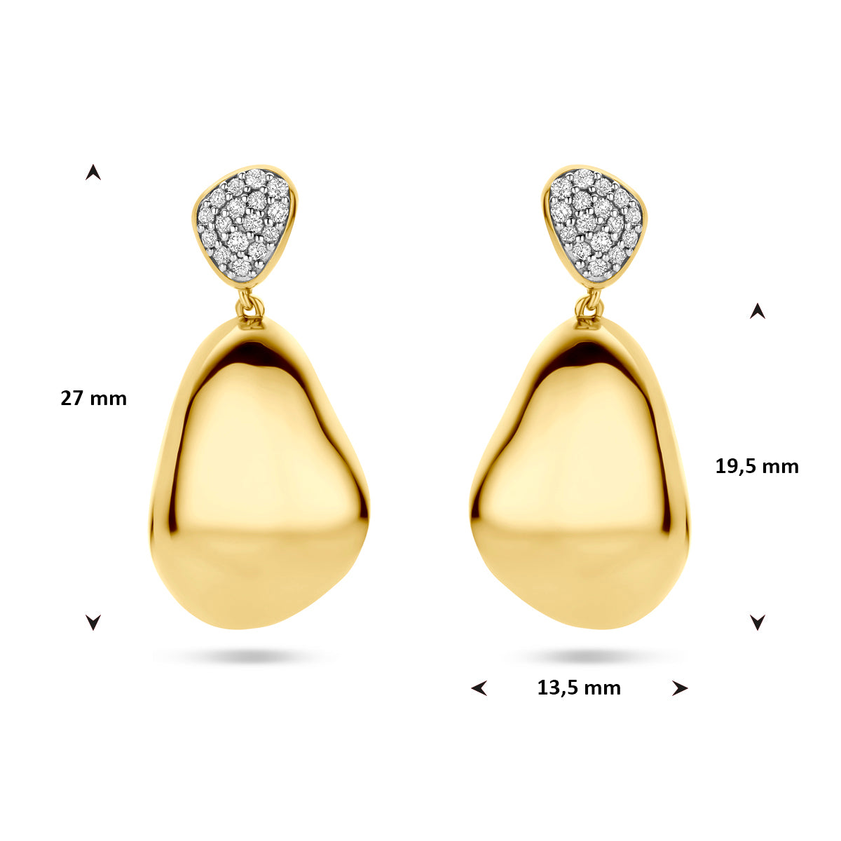 14krt geelgouden oorhangers met diamant 0.20ct GHSI | 13,5x27mm