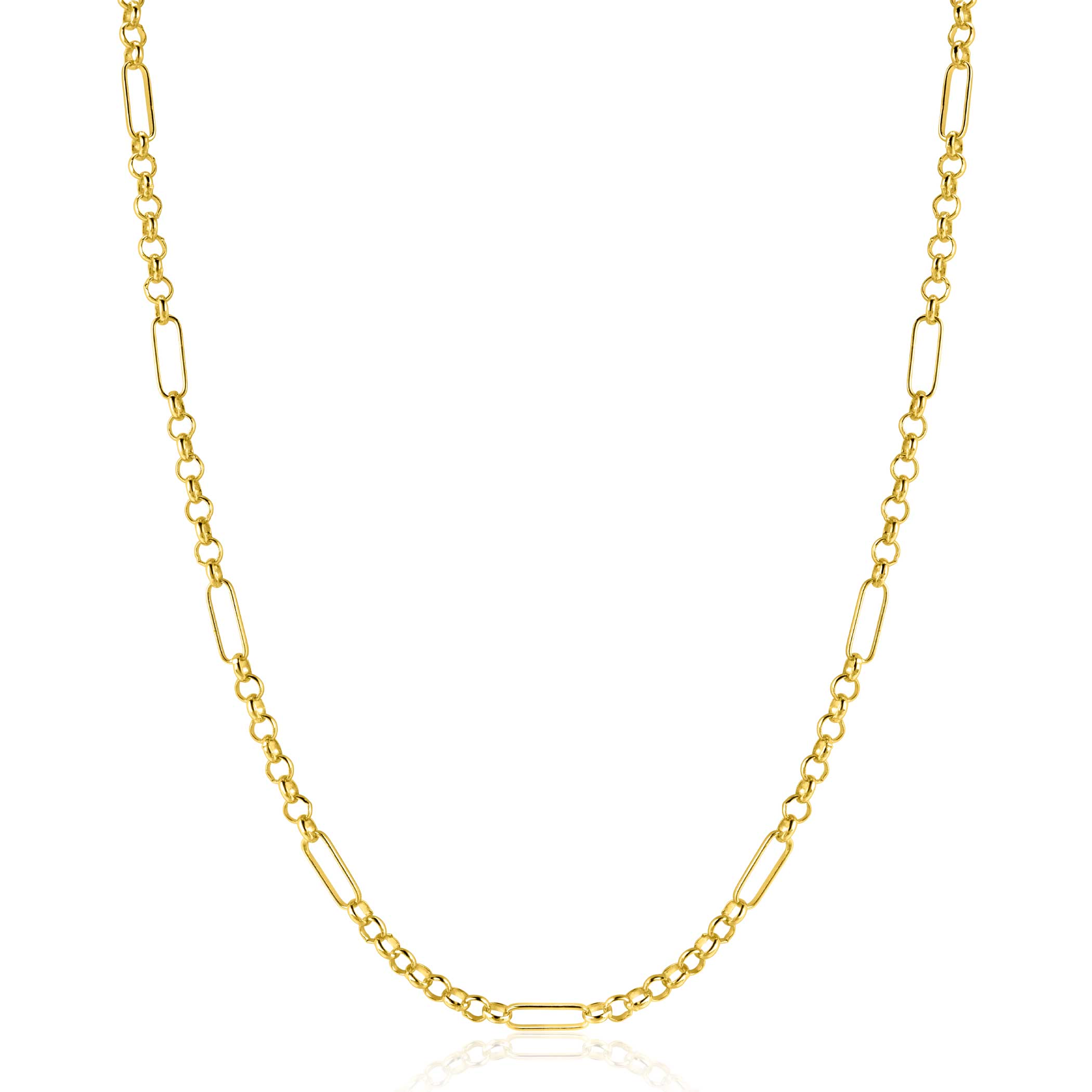 ZINZI Gold 14 karaat gouden massieve ketting met lange paperclip-schakels gecombineerd met jasseron schakels 41-43cm ZGC495