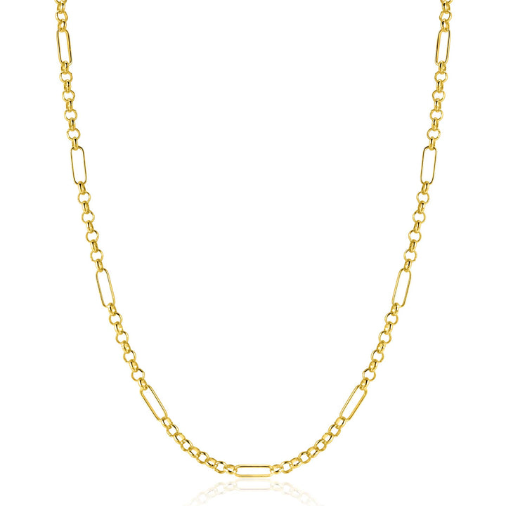 ZINZI Gold 14 karaat gouden massieve ketting met lange paperclip-schakels gecombineerd met jasseron schakels 41-43cm ZGC495