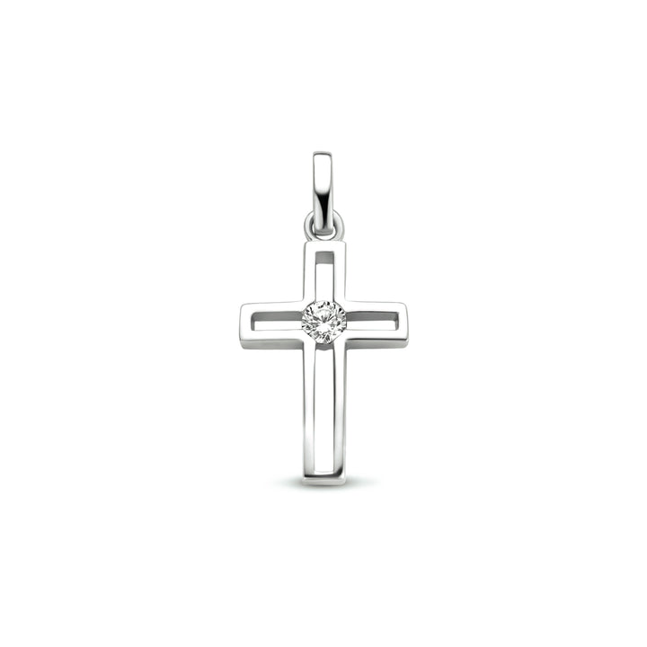 Zilveren hanger kruis zirkonia | 11,5x17mm