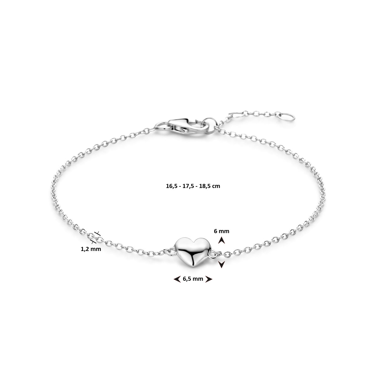 Zilveren armband hartje | 16,5-17,5-18,5cm