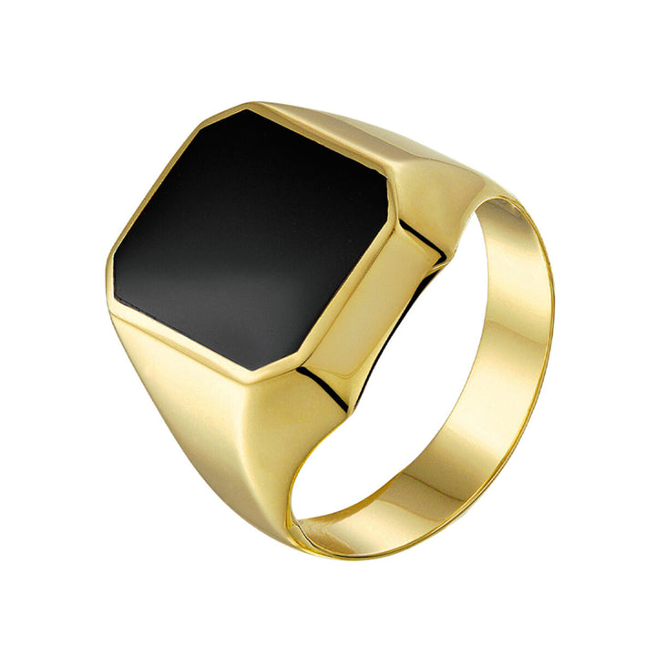 14kt geelgouden zegelring met een zwarte onyx 15x17mm