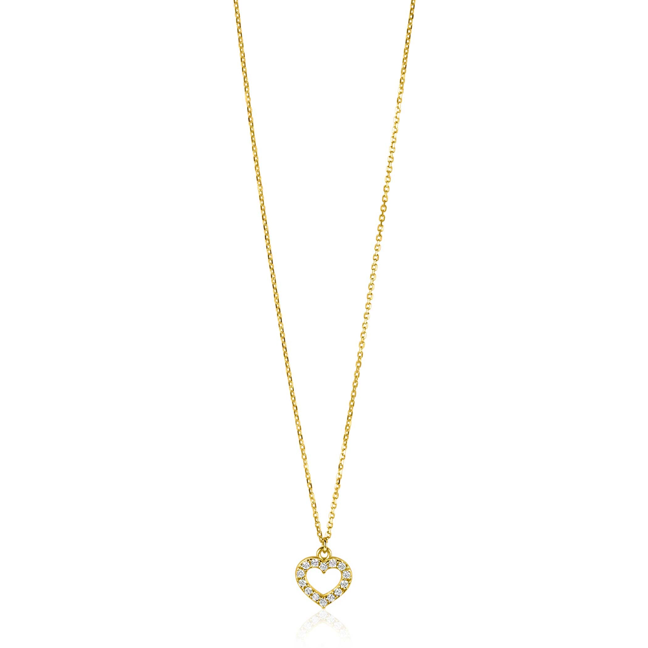 ZINZI Gold 14 krt gouden anker ketting met sierlijk open hartje (7mm). bezet met witte zirconia's 40-42.5cm ZGC450