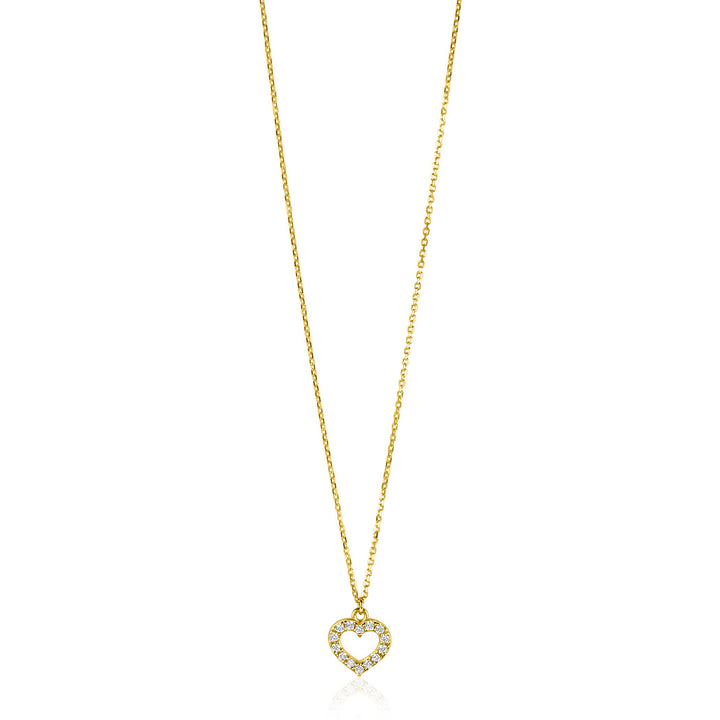 ZINZI Gold 14 krt gouden anker ketting met sierlijk open hartje (7mm). bezet met witte zirconia's 40-42.5cm ZGC450