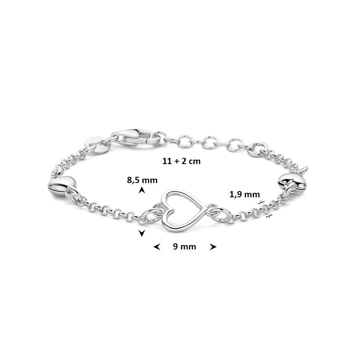 Zilveren armband hartjes | 11+2cm