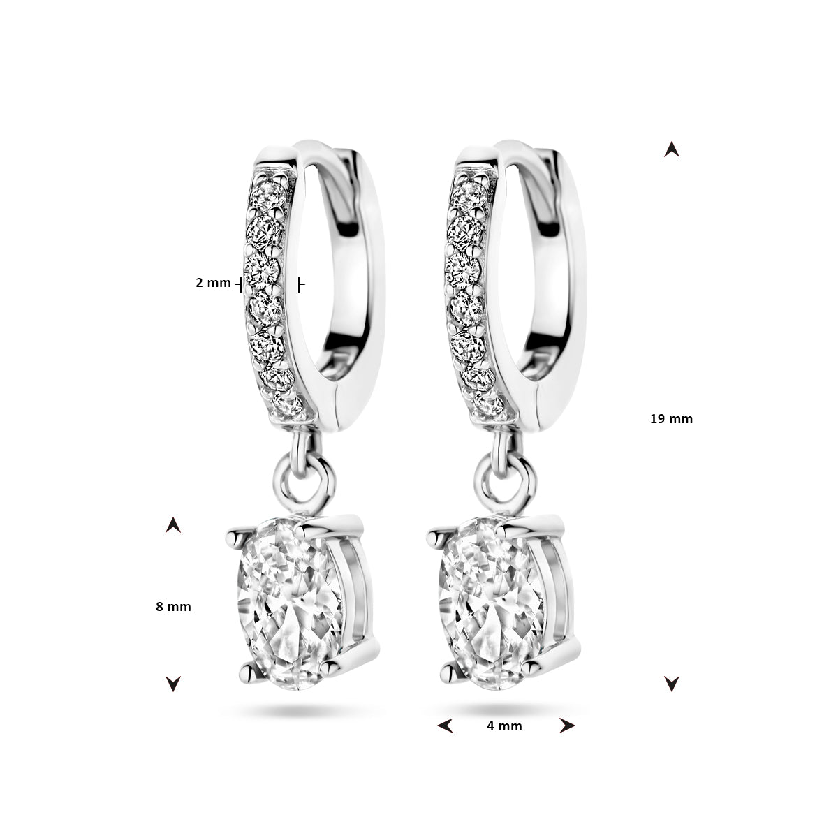 Zilveren klapoorringen zirkonia | 19x4mm